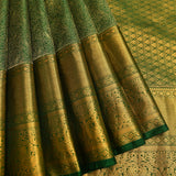 Forest Green & Pure Gold Kanjivaram Silk Saree With Dense Mini Floral Jaal & Grand Peacock Pallu
