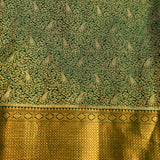 Forest Green & Pure Gold Kanjivaram Silk Saree With Dense Mini Floral Jaal & Grand Peacock Pallu
