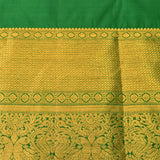 Emerald Green & Pure Gold Kanjivaram Silk Saree With Silver Checks, Floral Buttas & Peacock Vine Pallu