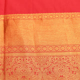 Coral Red Kanjivaram Silk Saree With Gold Zari Floral Jaal
