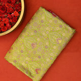 Lime Green Kanjivaram Silk Saree With Rani Pink Floral Border