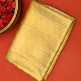 Gold Kanjivaram Silk Saree With Slate Blue Floral Foliage Border