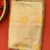 Brown Kanjivaram Silk Saree With Olive Border And Multicolour Floral Weave