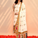 Off-White Tissue Silk Floral Printed Kurta Set