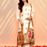 Off-White Tissue Silk Floral Printed Kurta Set