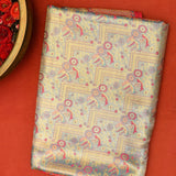 Peach Kanjivaram Silk Saree With Teal Pallu And Pink Bird Motif Border