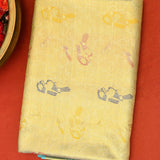Gold Kanjivaram Silk Saree With Turquoise Contrast Border And Multicolour Bird Butti