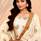 Off-White Tissue Silk Floral Printed Kurta Set