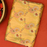 Olive Green Kanjivaram Silk Saree With Rust Border And Multicolour Lotus Weave