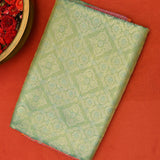 Sea Green Kanjivaram Silk Saree With Orange-Red Border And Gold Zari Paisley Weave