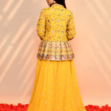 Bright Yellow Satin Silk Embroidered Anarkali Set