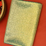 Sage Green Kanjivaram Silk Saree With Red Border And Gold Zari Lotus Weave