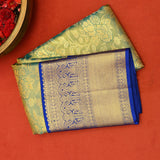 Sea Green Kanjivaram Silk Saree With Royal Blue Zari Paisley Borde