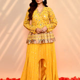 Bright Yellow Satin Silk Embroidered Anarkali Set