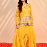 Bright Yellow Satin Silk Embroidered Anarkali Set
