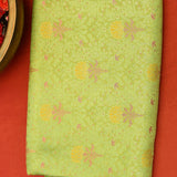 Pastel Green Kanjivaram Silk Saree With Golden Rose Medallion Border