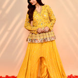 Bright Yellow Satin Silk Embroidered Anarkali Set