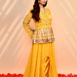 Bright Yellow Satin Silk Embroidered Anarkali Set