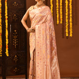Enchanting Pastel Pink And Rose-Gold Banarasi Silk Saree