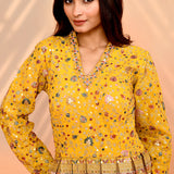 Bright Yellow Satin Silk Embroidered Anarkali Set
