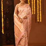 Enchanting Pastel Pink And Rose-Gold Banarasi Silk Saree