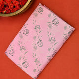 Kanjivaram Silk Saree In Rose Pink With Green Floral Buttas And Contrast Dark Green Gold Zari Medallion Border