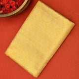 Mustard Yellow Kanjivaram Silk Saree With Purple Border And Multicolour Sunflower Weave