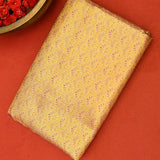 Mustard Yellow Kanjivaram Silk Saree With Pink Border And Gold Zari Paisley Weave