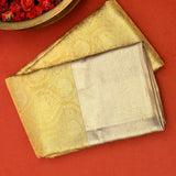 Mustard Yellow Kanjivaram Silk Saree With Antique Gold Border And Tonal Floral Weave