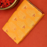 Mustard Orange Kanjivaram Silk Saree With Black Floral Border