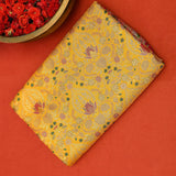Golden Yellow Kanjivaram Silk Saree With Pink Floral Border
