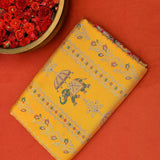Radiant Yellow & Contrast Red Handwoven Kanjivaram Silk Saree With Traditional Shikargah Motifs