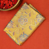Mustard Yellow Kanjivaram Silk Saree With Teal Border And Multicolour Geometric Star Weave