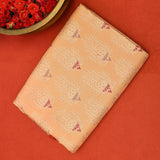 Peach Kanjivaram Silk Saree With Black And Red Border And Gold Zari Floral Weave