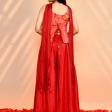 Scarlet Red Tissue Silk Indo-Western Set