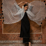 Jet Black Cotton Salwar Set With Polka Dot Organza Dupatta