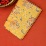 Mustard Yellow Kanjivaram Silk Saree With Pink Border And Multicolour Floral Weave