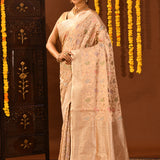 Pastel Peach Floral Meenakari Banarasi Silk Saree