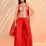 Scarlet Red Tissue Silk Indo-Western Set