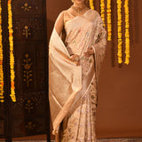 Pastel Peach Floral Meenakari Banarasi Silk Saree