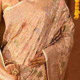 Pastel Peach Floral Meenakari Banarasi Silk Saree