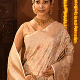 Pastel Peach Floral Meenakari Banarasi Silk Saree