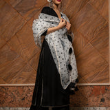 Jet Black Cotton Salwar Set With Polka Dot Organza Dupatta