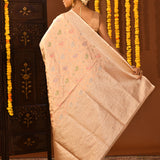 Pastel Peach Floral Meenakari Banarasi Silk Saree