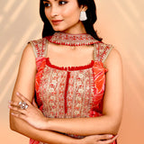 Scarlet Red Tissue Silk Indo-Western Set