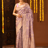 Lavender Mauve Floral Jaal Traditional Banarasi Silk Saree