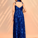Azure Blue Satin Silk Floral Printed Anarkali Set