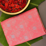 Kanjivaram Silk Saree In Coral Red With Dual-Tone Zari Rose Floral Jaal And Self Gold Geometric Border