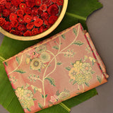 Kanjivaram Silk Saree In Salmon Pink With Antique Gold Zari Jaal Weave