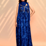 Azure Blue Satin Silk Floral Printed Anarkali Set